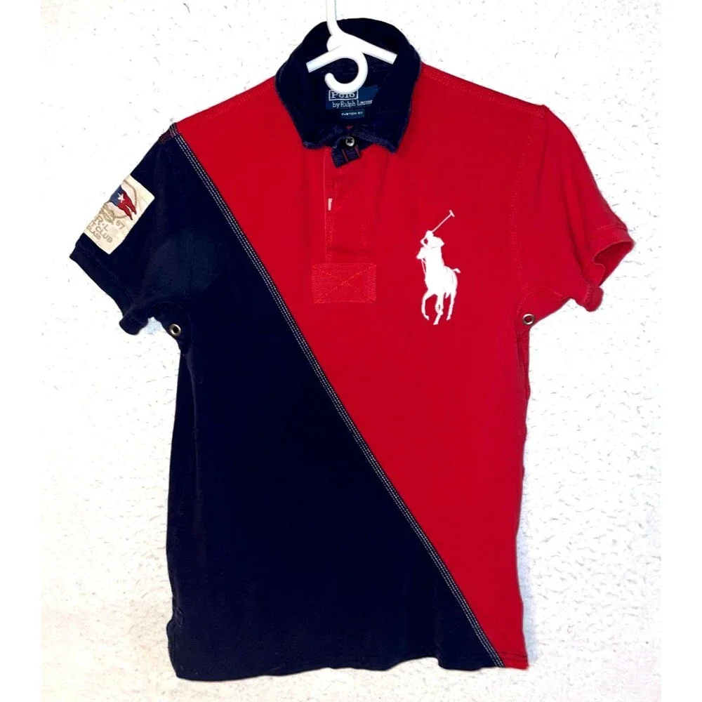 Polo Ralph Lauren Big Pony Yacht Club Patch Shirt Mens S Red Navy Custom Fit